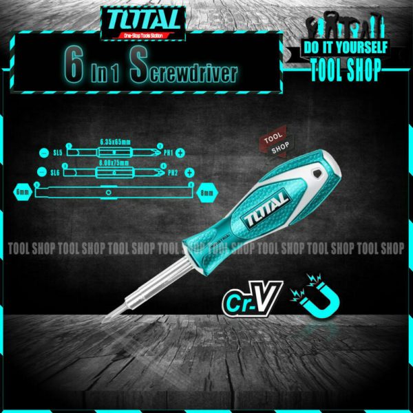 TOTAL 6 In 1 Screwdriver - CrV Material THT2506076 Tool Kit 12 IN 1 Screwdriver Set Magnetic Tip Mult-Equip Screwdriver set Santus ST-6006h 12 WPY Precision